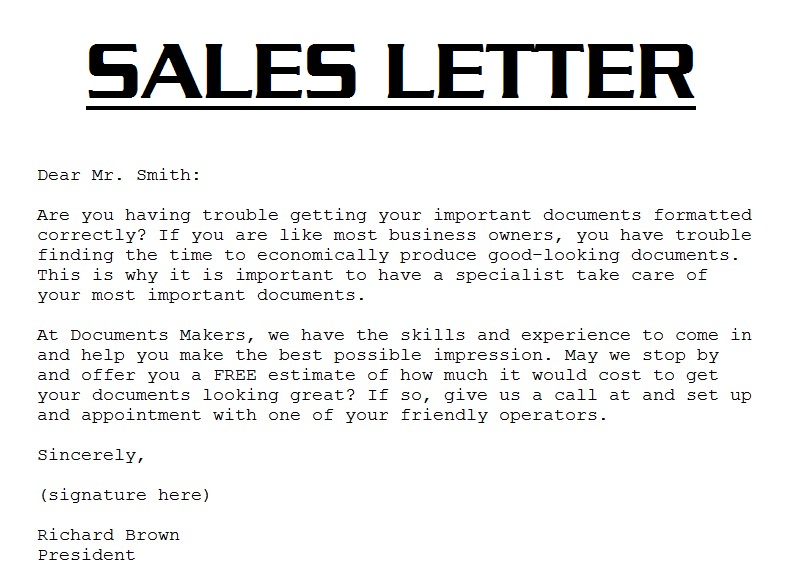 sales letter template | picture sales letter | example image sales ...