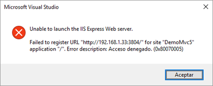 Unable to launch the IIS Express Web server.
