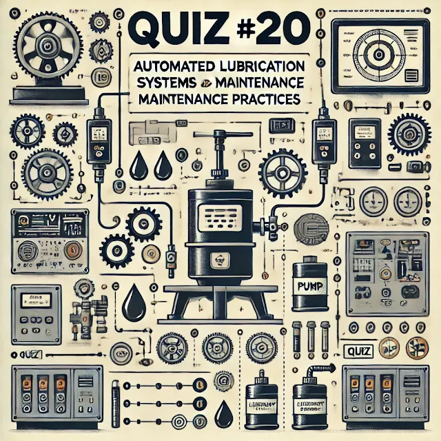 Quiz on automated lubrication systems, covering types, components, benefits, maintenance best practices, and condition-based monitoring.