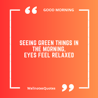 Good Morning Quotes, Wishes, Saying - wallnotesquotes -Seeing green things in the morning, Eyes feel relaxed.