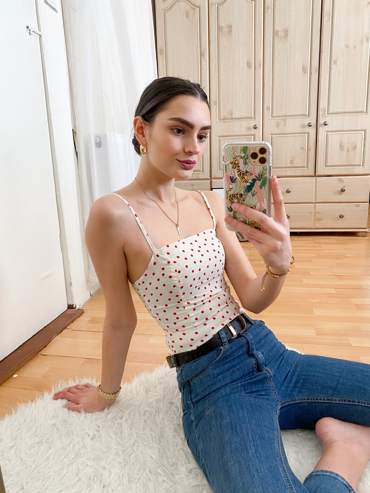 peexo polka dot cami top jeans