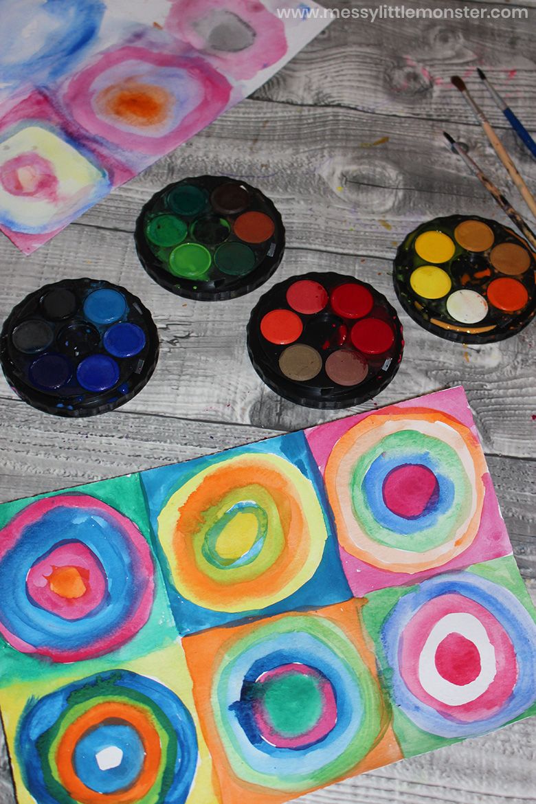 Kandinsky circles watercolor painting for kids