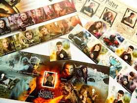 A photo showing a selection of Game of Thrones and Harry Potter picture stamps