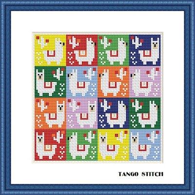 Cute rainbow Llama Pop Art nursery cross stitch pattern easy embroidery