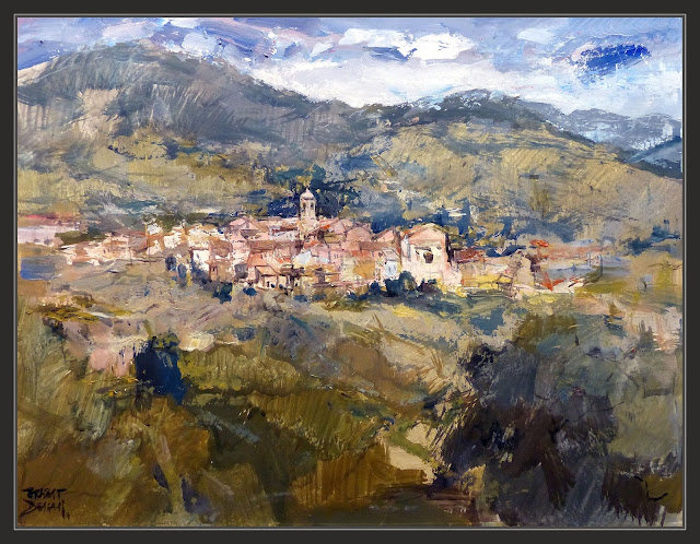 PRAT DE COMTE-PINTURA-PANORAMICA-MUNTANYES-PAISATGES-POBLES-TERRA ALTA-TARRAGONA-CATALUNYA-PINTURES-PINTOR-ERNEST DESCALS