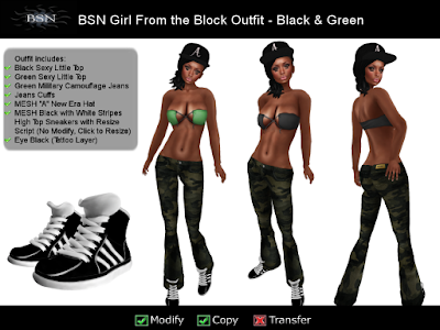 BSN Girl From the Block Outfit - Black & Green