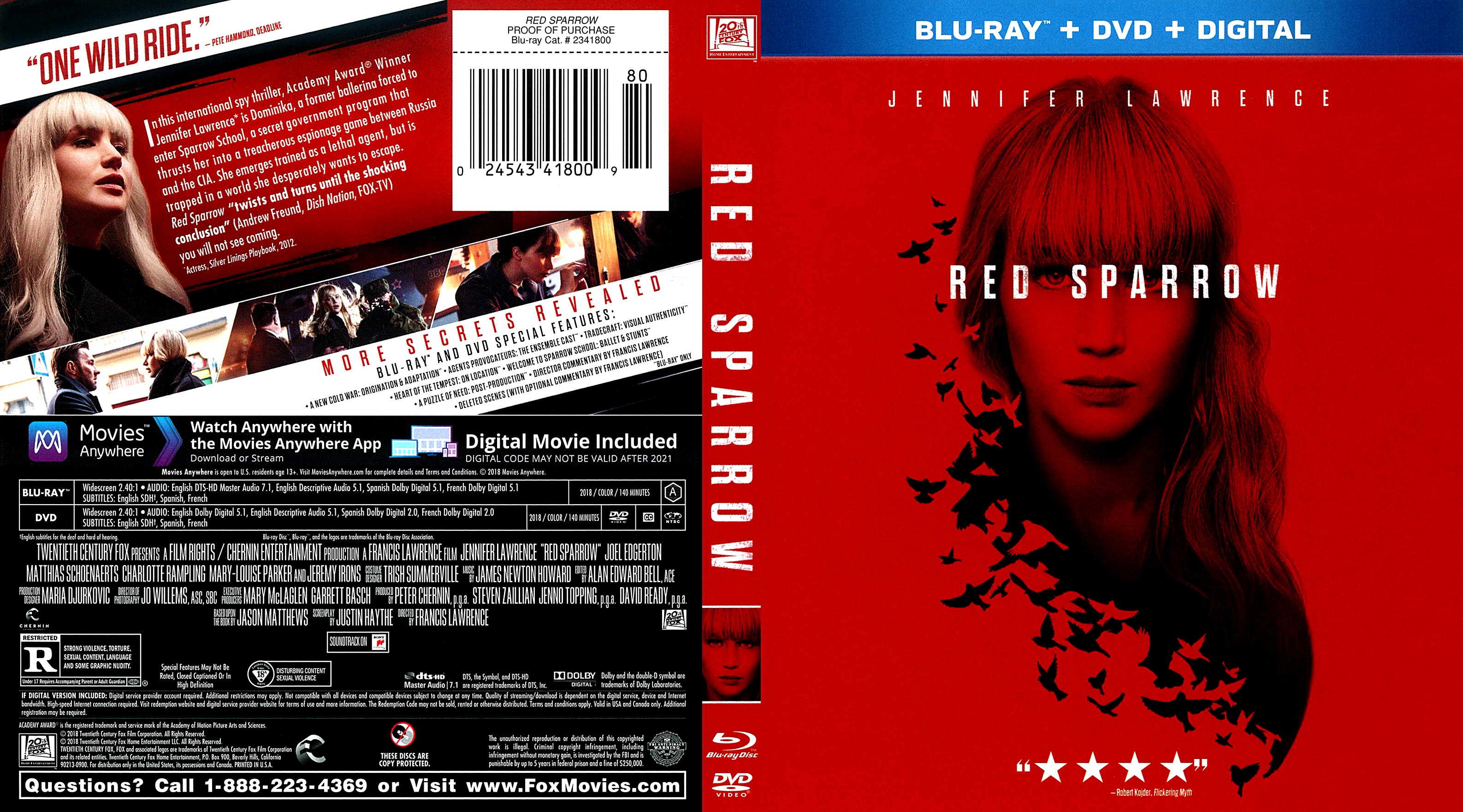 Red Sparrow (scan) Bluray Cover - Cover Addict - DVD 