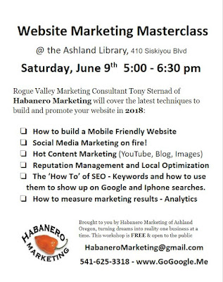 Website Marketing in the Rogue Valley - Rogue Valley website help - Website Marketing Masterclass in Ashland Oregon, brought to you by Habanero Marketing, the Rogue Valley Marketing Agency you've been looking for