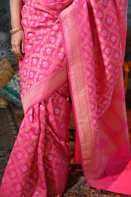 Fuschia Ektara silk jangla jaal Sona Rupa zari