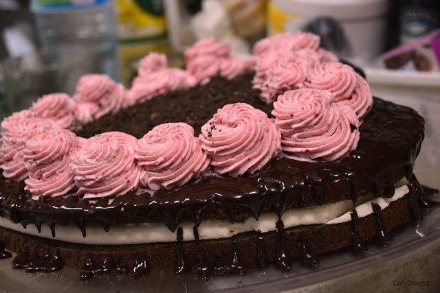heart-shaped chocolate cake with drizzles