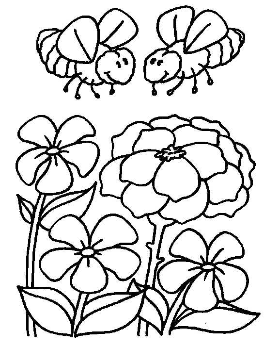 Honey Bees and Flowers | Animals Coloring Pages title=