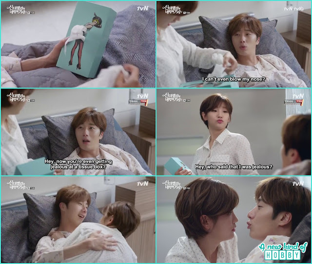  ha won take seductive tissue paper box from ji won in the hospital  - Cinderella and Four Knights - Episode 15 Review (Eng Sub)