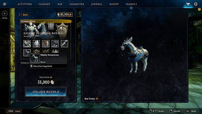A screenshot from the game New World showing the new horse skin for Knight of Honor