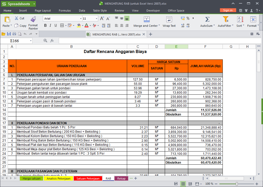 Download Gratis Rab Rumah Excel