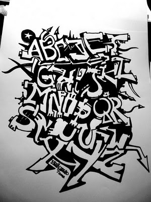 Sketch graffiti alphabet has three different designs