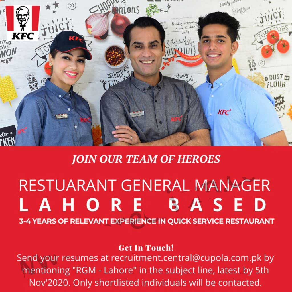 Latest Jobs in KFC Pakistan 2020 For Restuarant General Manager Post