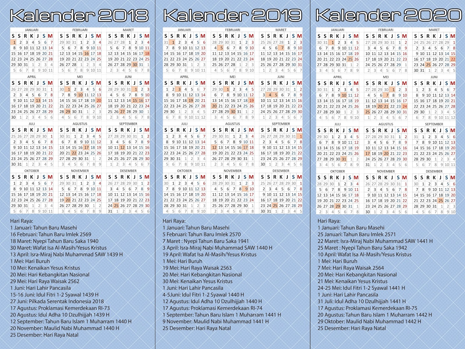 Kalender 2018 2019 Dan 2020 Kalender 3 Tahunan Alvin Blogsite