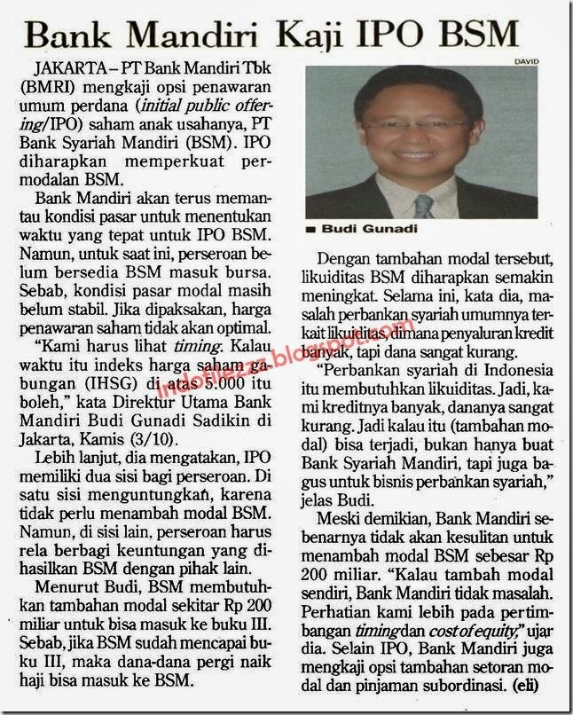 Bank Mandiri Kaji IPO BSM