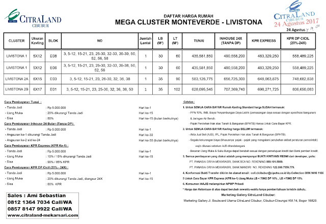 Harga Perdana Cluster LIVISTONA CitraLand Cibubur Mekarsari