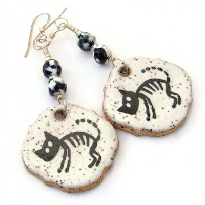 black cat skeleton halloween earrings gift for her