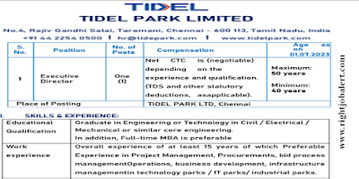 Executive Director - Civil,Electrical and Mechanical Engineering Job Opportunities in Tidel Park Limited