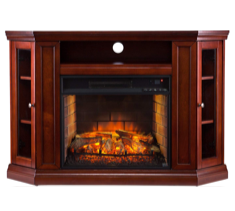 SEI Corner Fireplace Media TV Stand Console - Mahogany