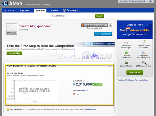 Cara Bolehkan Blog Dapat Ranking Alexa