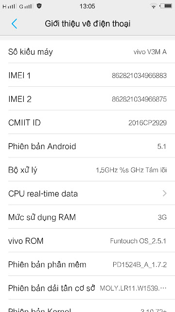 Vivo V3M A PD1524B Chip MTK6750 tiếng việt CH Play Ok reset thoải mái không mất