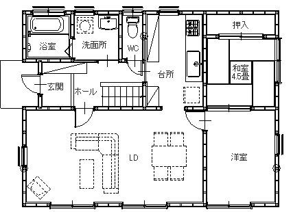 ローコスト住宅図面集 在来軸組工法木造住宅 小屋裏利用タイプ 洋風 35坪 西玄関 ローコスト住宅図面集 在来軸組工法木造住宅 小屋裏利用タイプ 洋風 35坪 西玄関