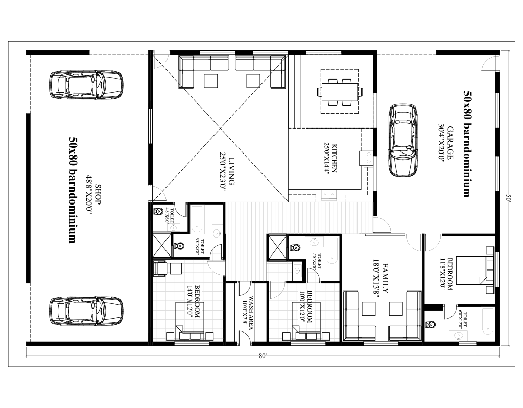 50x80 barndominium floor plans with shop