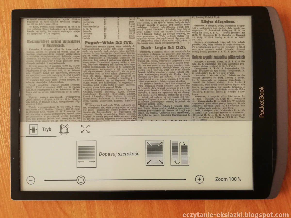 PocketBook InkPad X – tryb dopasowania do szerokości