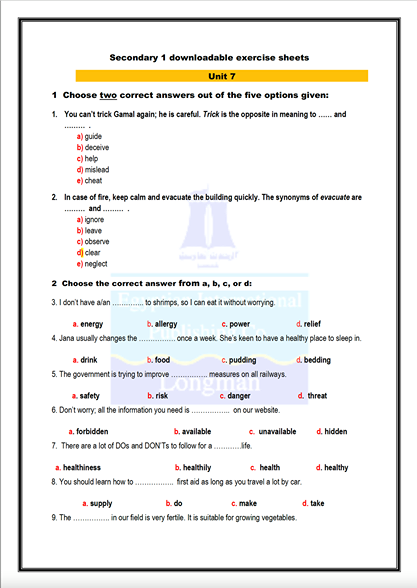 مراجعة نهائية بالإجابات من لونجمان Longman للصف الأول الثانوى الترم الثانى 2021 موقع دروس تعليمة اون لاين