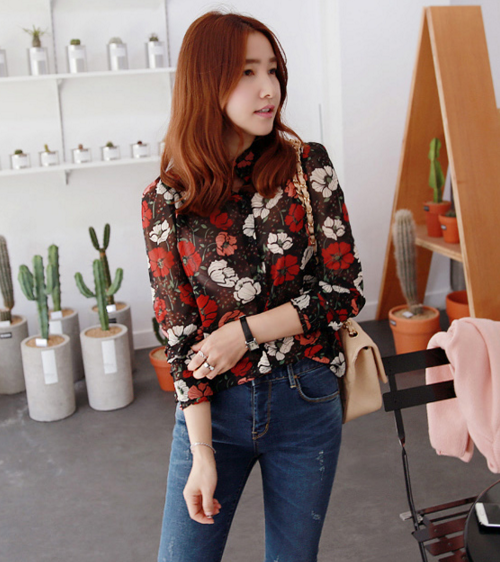 Floral High Neck Blouse