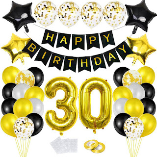 ballonnen en vlaggetjes met tekst: happy birthday, 30