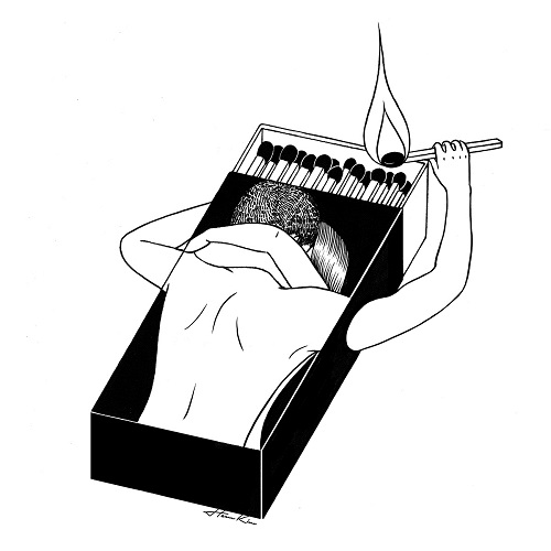 "We gonna let it burn" by Henn Kim | imagenes bonitas, chidas, ilustraciones imaginativas en blanco y negro, dibujos hermosos de emociones y sentimientos, amor desamor | sketch, cool stuff, drawings, black and white illustrations, deep feelings
