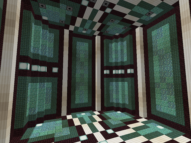 Zaal in Minecraft van Dark Prismarine en Prismarine Bricks.