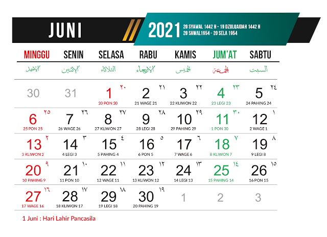 Preview Desain Template Kalender 2021 Bulan Juni