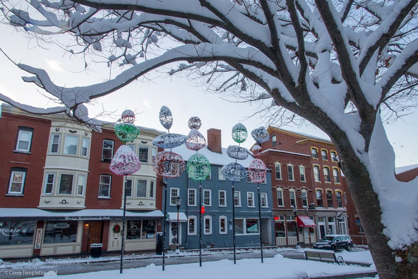 Portland, Maine USA December 2017 photo by Corey Templeton. A shot of Boothby Square in the Old Port after a fresh snow 