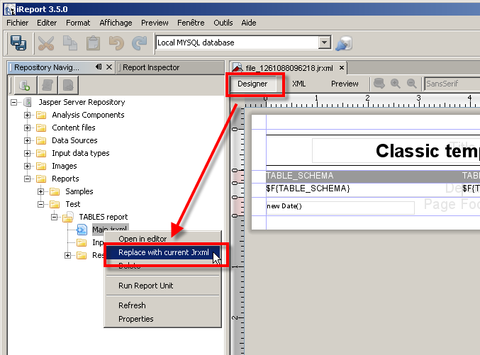 jasper reports replace with current jrxml