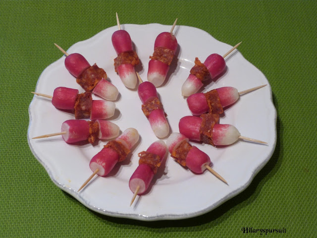 Mini-brochettes radis et chorizo