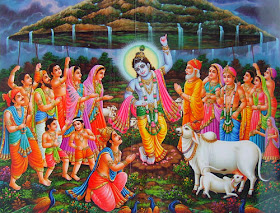 Shri Krishna lifting Govardhan