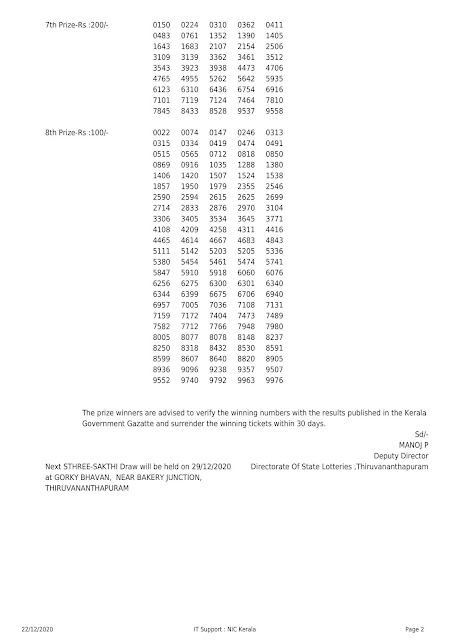 STHREE-SAKTHI LOTTERY NO SS-241  DRAW held on 22-12-2020-