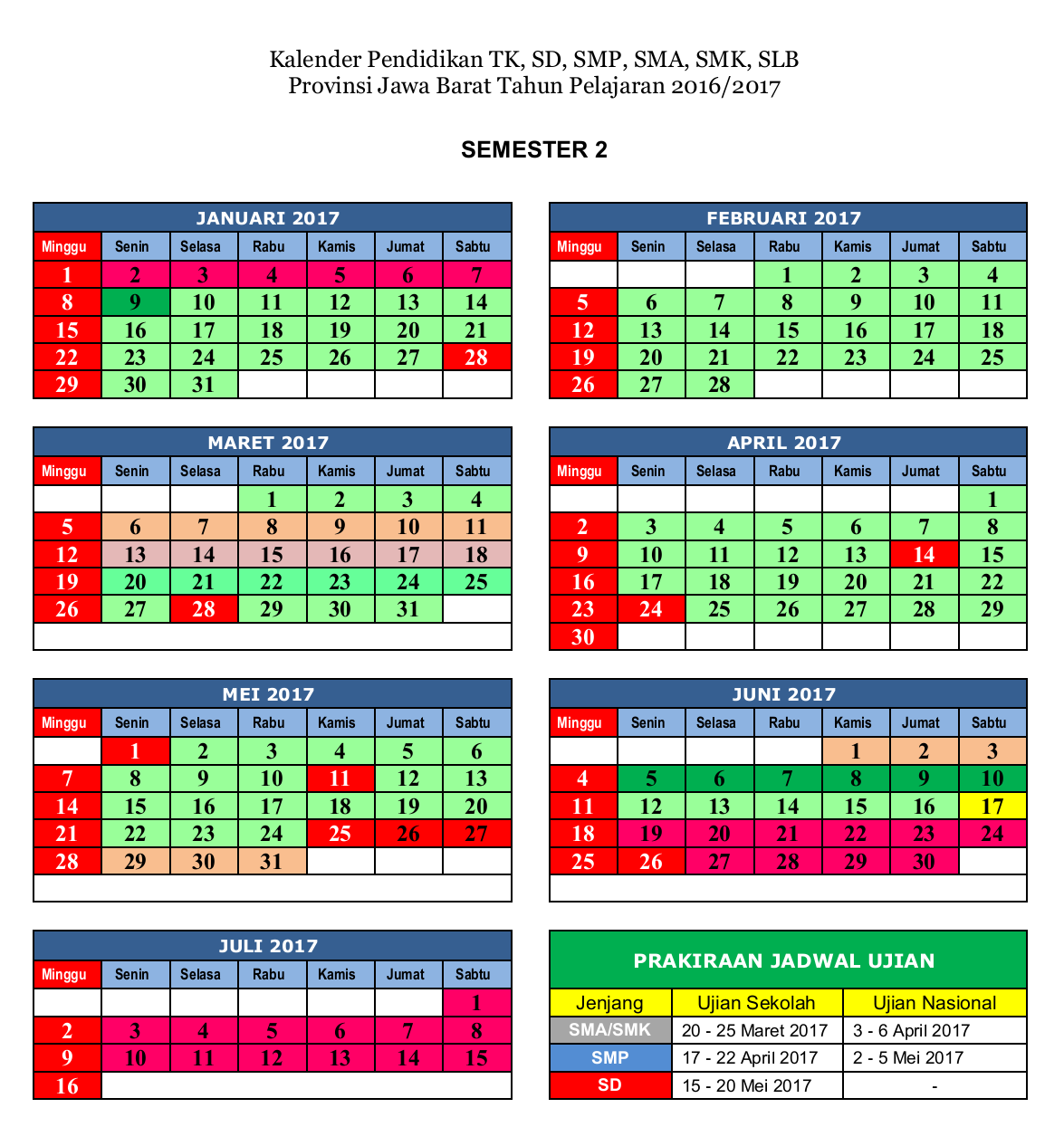 KELENDER PENDIDIKAN TAHUN PELAJARAN 2016/2017 - PROV 