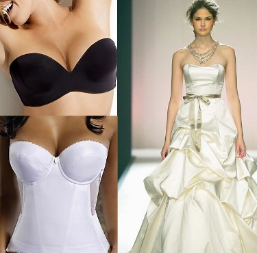 Bride Dress on Black Strapless Bra   White Bustier And A Strapless Dress