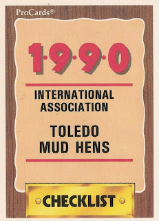 1990 Toledo Mud Hens checklist card