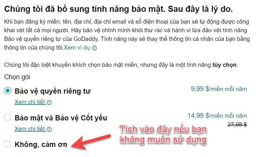 Tùy chọn sử dụng dịch vụ bảo vệ quyền riêng tư