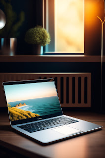 Illustration of the i7 Windows laptop showcasing its powerful performance, gaming capabilities, stunning visuals, and enhanced productivity features