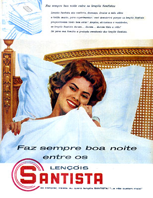 Propaganda dos Lençóis Santista nos anos 60 que promovia a qualidade do produto.