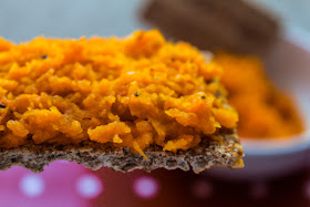 A perfect snack: Golden butternut pumpkin spread onto Ryvita