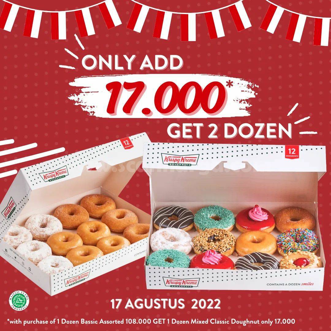 Promo Kemerdekaan KRISPY KREME Tambah +Rp 17RB GRATIS 1 Lusin Donut